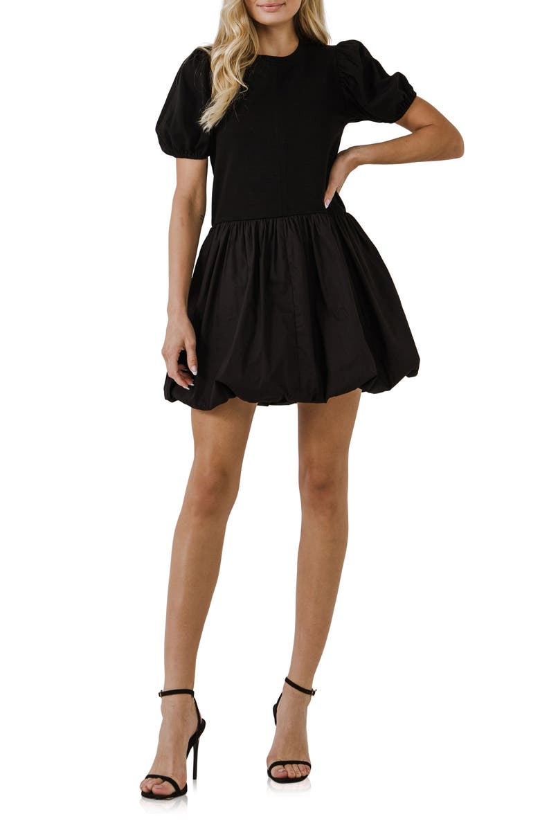 English Factory Mixed Media Balloon Hem Minidress, Main, color,