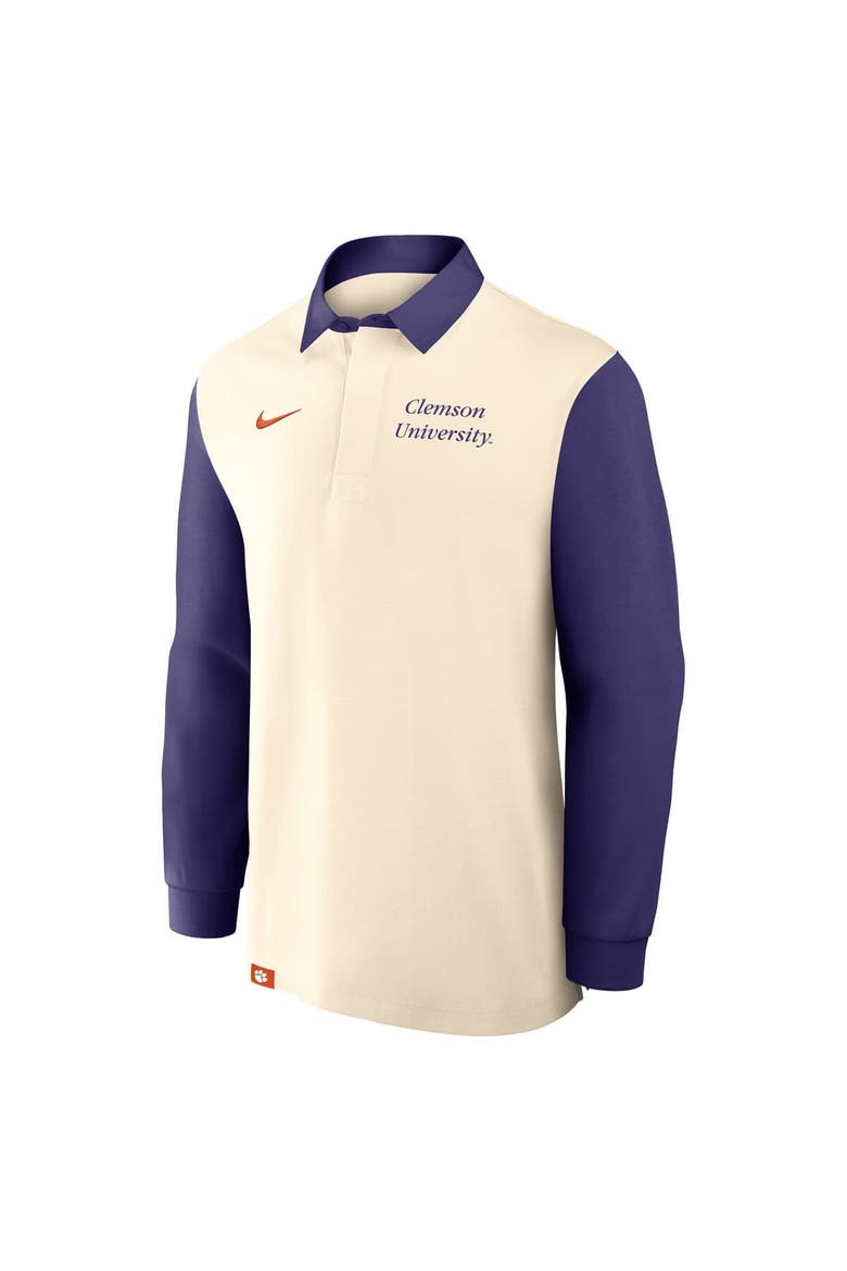 Men's Nike Tan/Purple Clemson Tigers Rugby Long Sleeve Shirt, Alternate, color, Tan