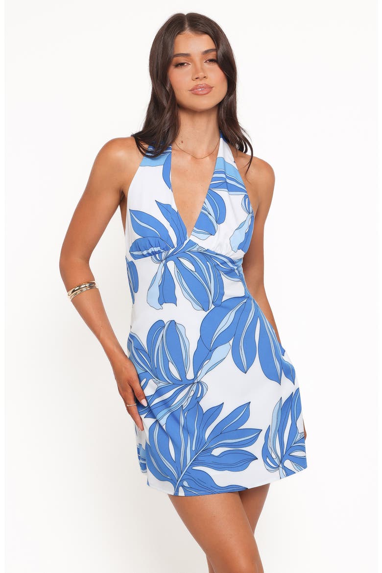 Minyama Halter Minidress, Alternate, color, BLUE PALM