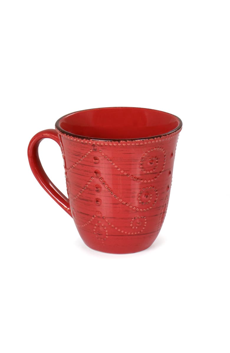 Elama Rustic Birch 16 Piece Stoneware Dinnerware Set, Alternate, color, Red