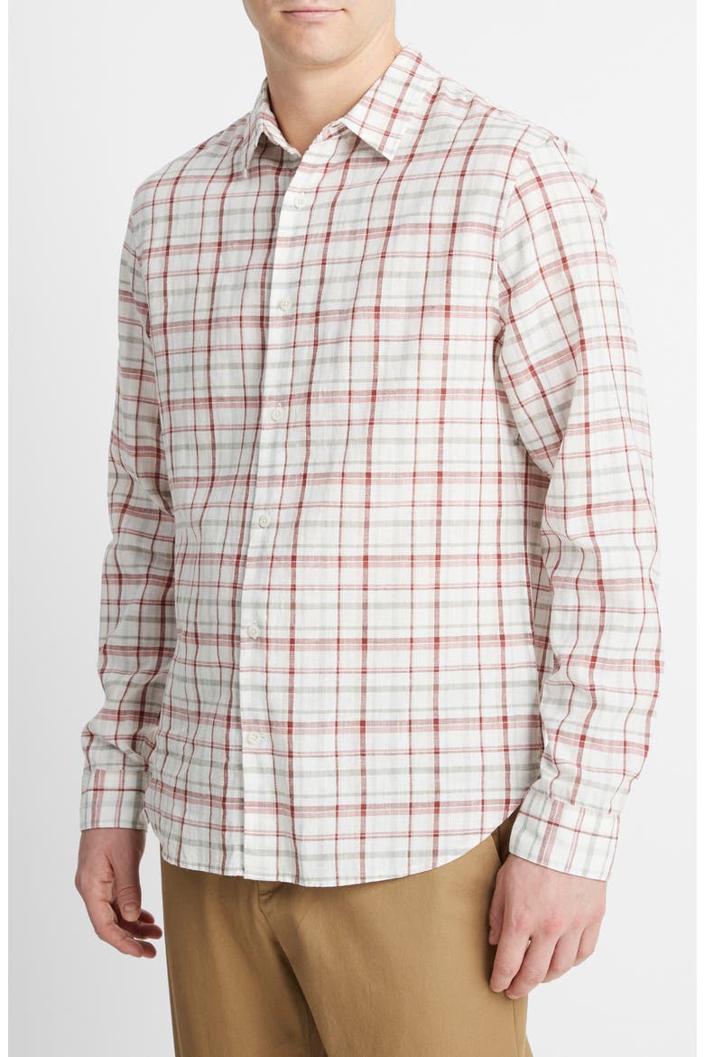Oakmont Plaid Linen & Cotton Button-Up Shirt, Main, color, ALABASTER/DRIED CACT