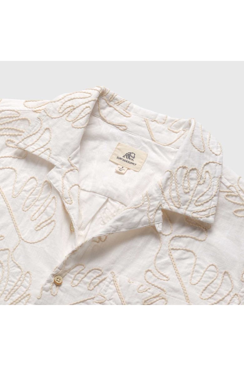 Mariner All Over Leaf Embroidery Camp Collar Shirt, Alternate, color, White