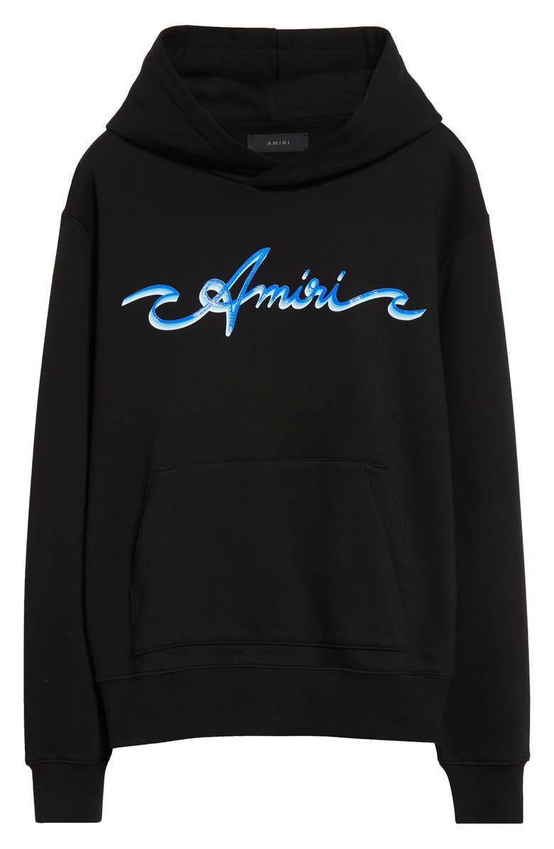 AMIRI Wave Logo Cotton Graphic Hoodie, Alternate, color, Black