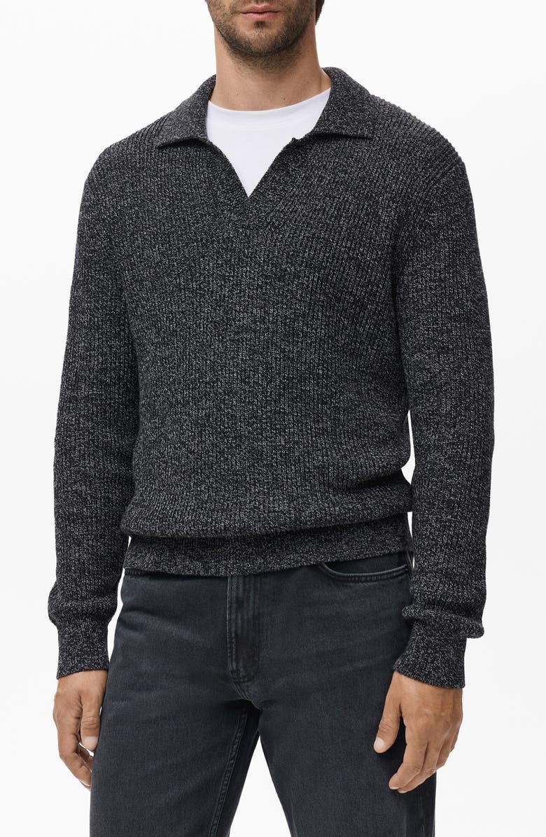 MANGO Structured Cotton Polo Sweater, Main, color, Dark Heather Grey