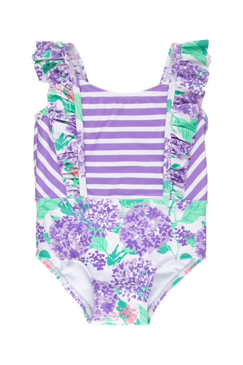 Baby Girls UPF50+ Pinafore One Piece, Main, color, Purple Hydrangea Garden