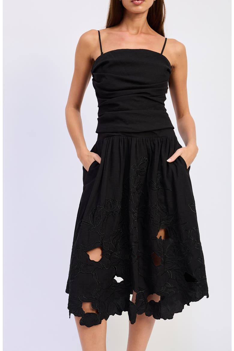 Mabel Embroidered Midi Dress, Alternate, color, BLACK