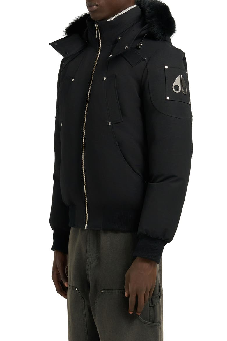 Original Genuine Shearling Trim Water & Wind Resistant 650 Fill Power Down Ballistic Bomber Jacket, Alternate, color, BLK WBLK S