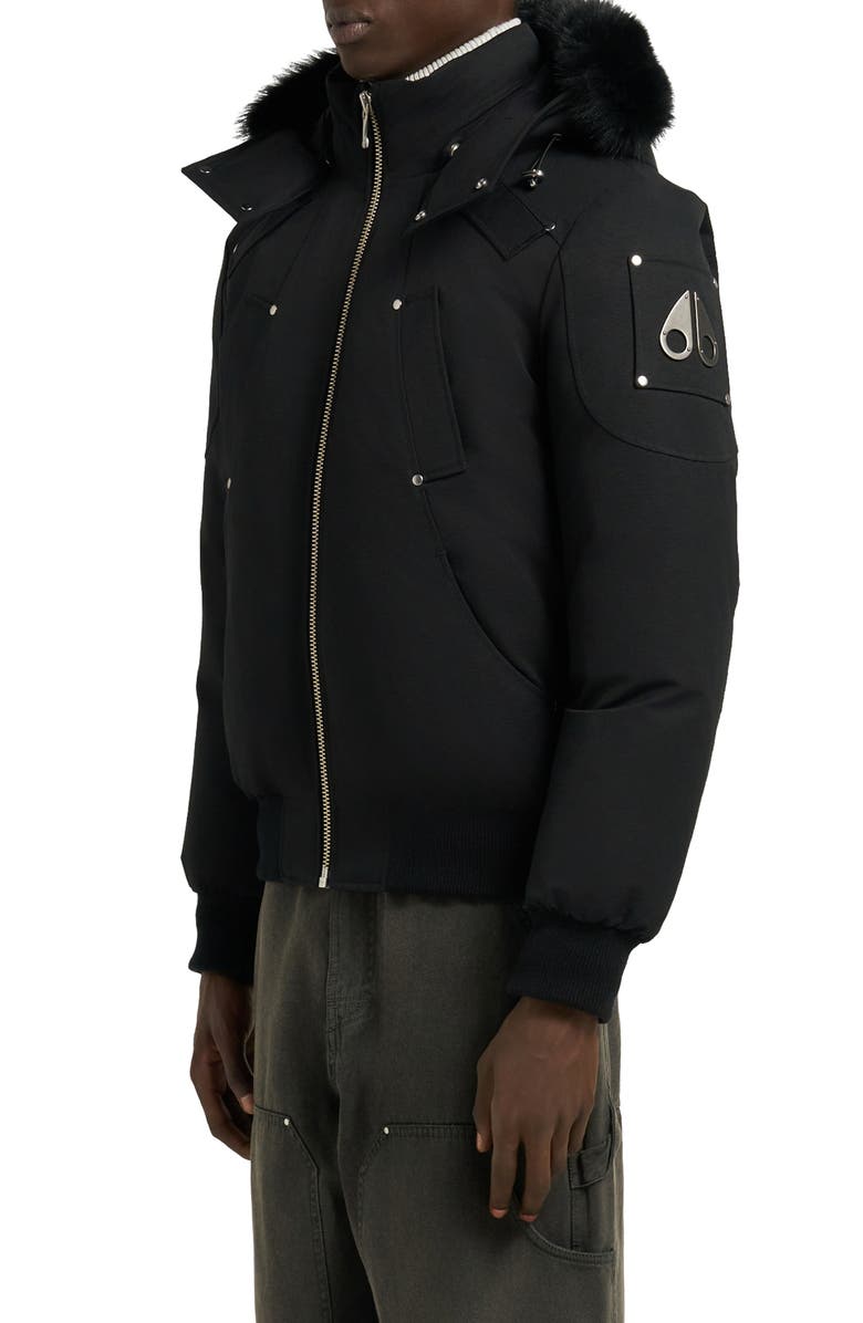 Moose Knuckles Original Genuine Shearling Trim Water & Wind Resistant 650 Fill Power Down Ballistic Bomber Jacket, Alternate, color, Black With Black Shearling