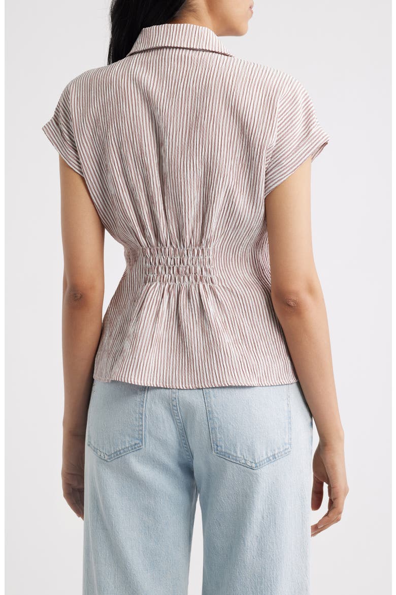 Pleat Stripe Button-Up Shirt, Alternate, color, CREAM/ BRANDY BROWN