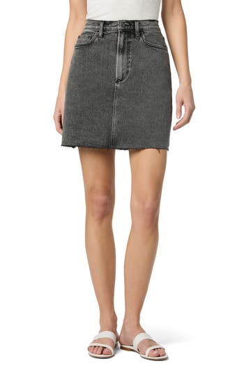 Joe's High Rise Raw Hem Denim Miniskirt In Green