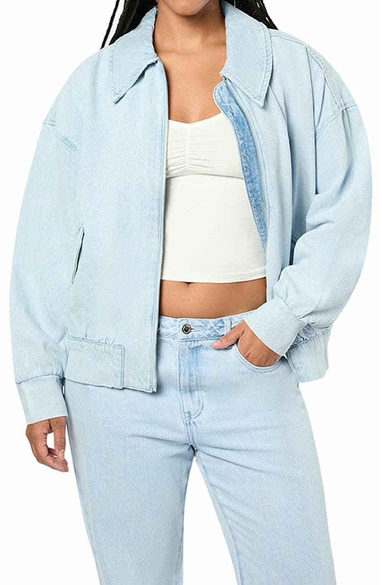 WeWoreWhat Denim Bomber Jacket, Alternate, color, Super Light