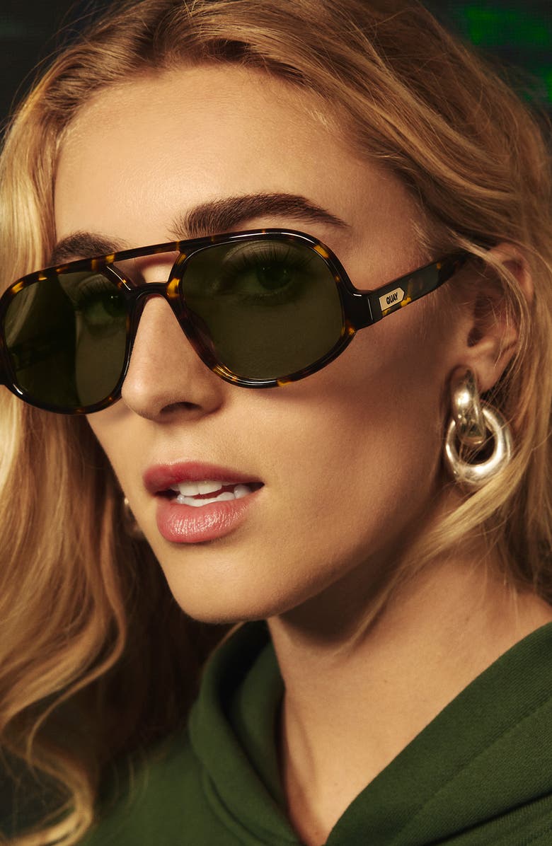 QUAY Jet Set 54mm Small Aviator Sunglasses, Alternate, color, Tort Yellow/ Forest