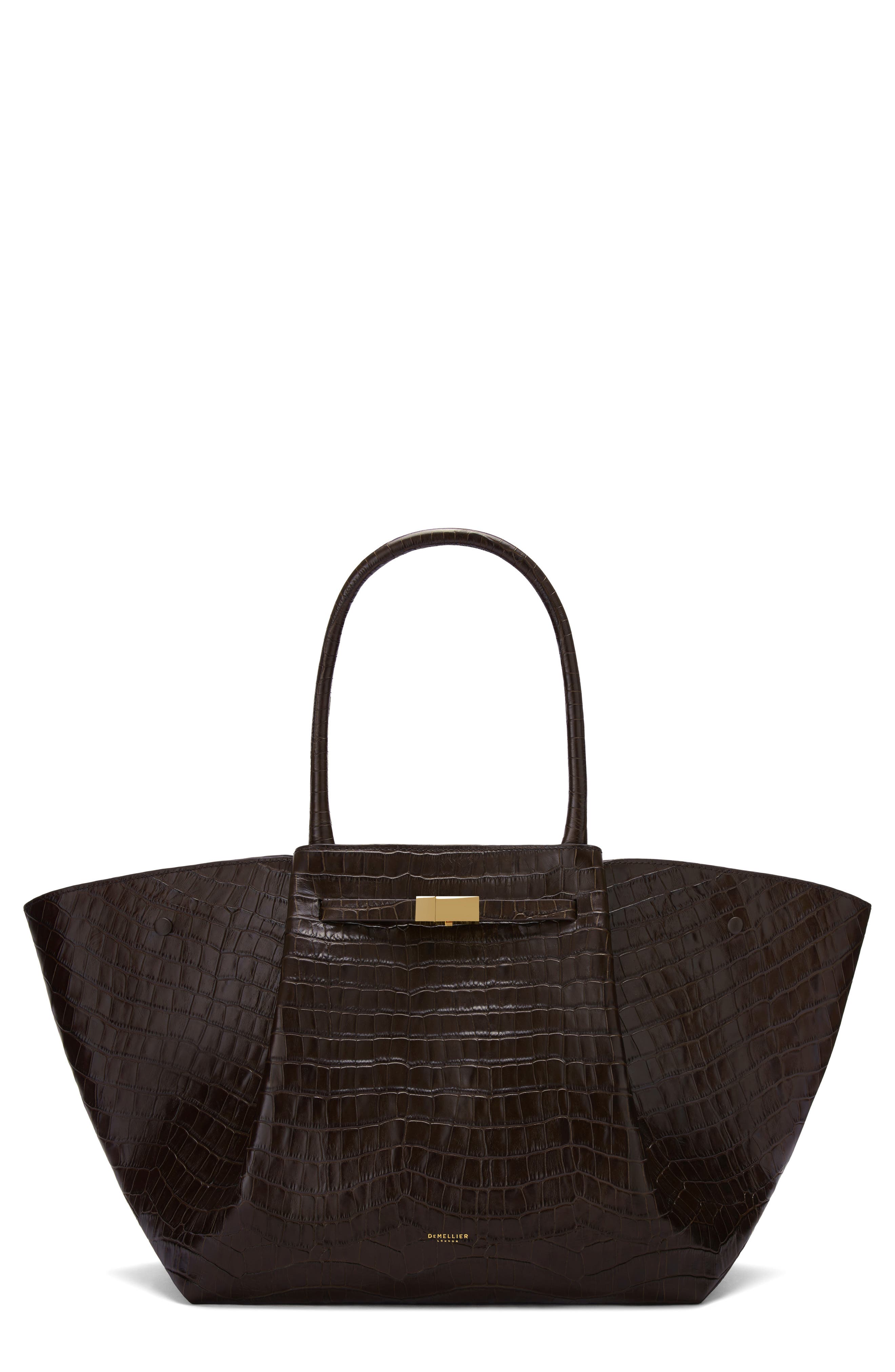 The New York Croc Embossed Leather Tote, Main, color, DARK CHOCOLATE