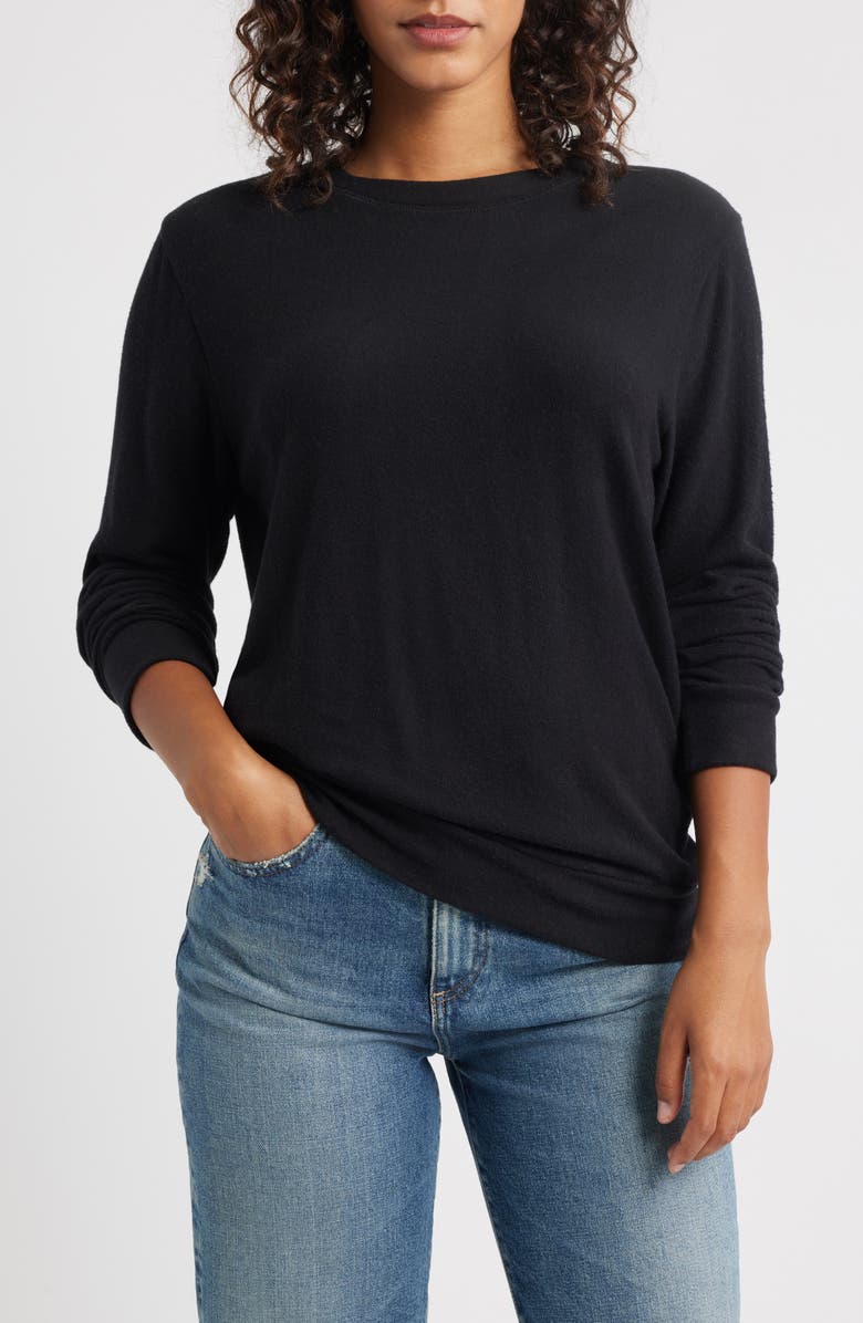 Loveappella Brushed Jersey Crewneck Top, Main, color, Black