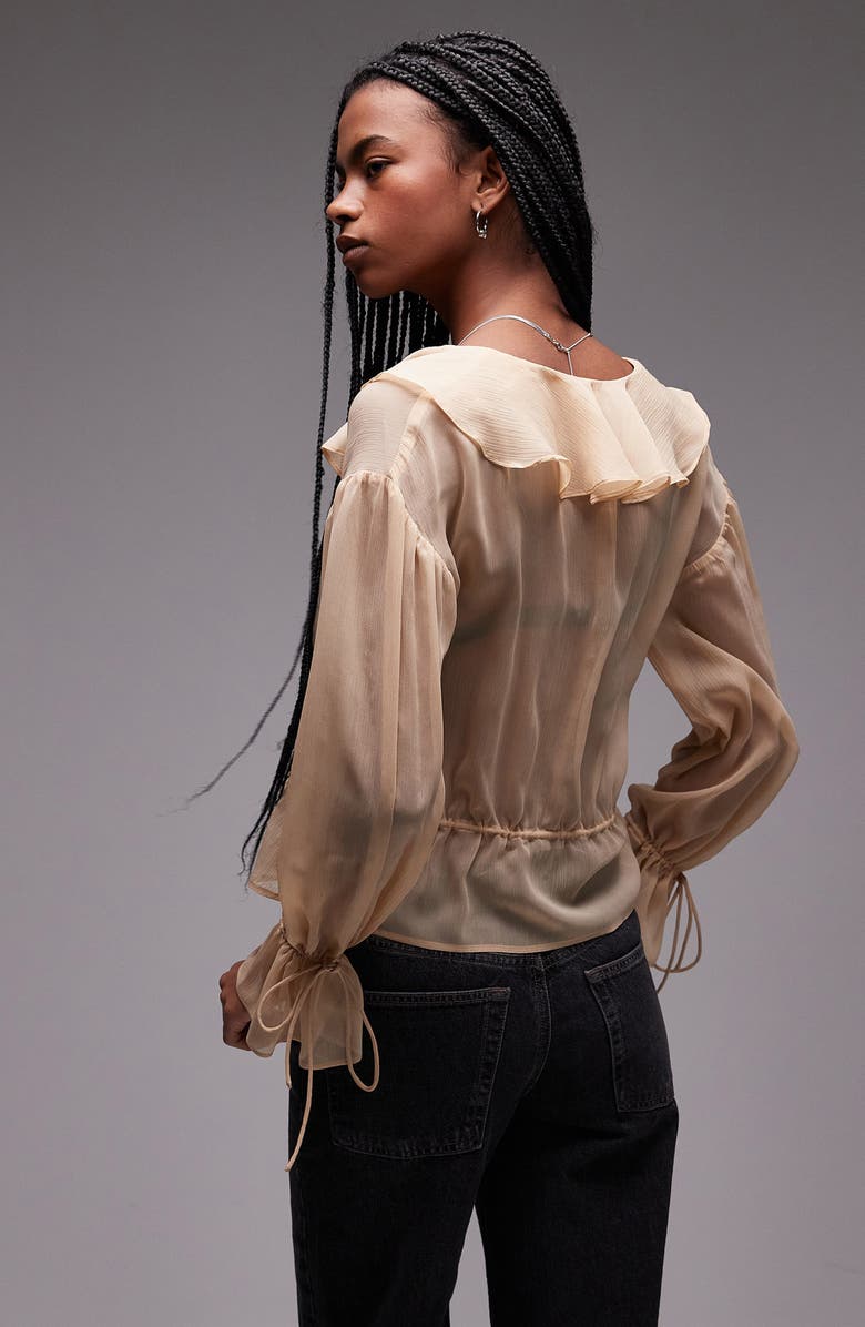 Topshop Ruffle Tie Front Sheer Top, Alternate, color, Beige
