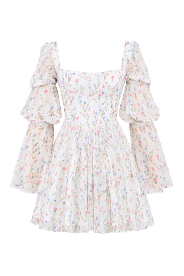 Sancia Floral Print Corset Long Sleeve Minidress, Alternate, color, WHITE/ PINK FLORAL PRINT