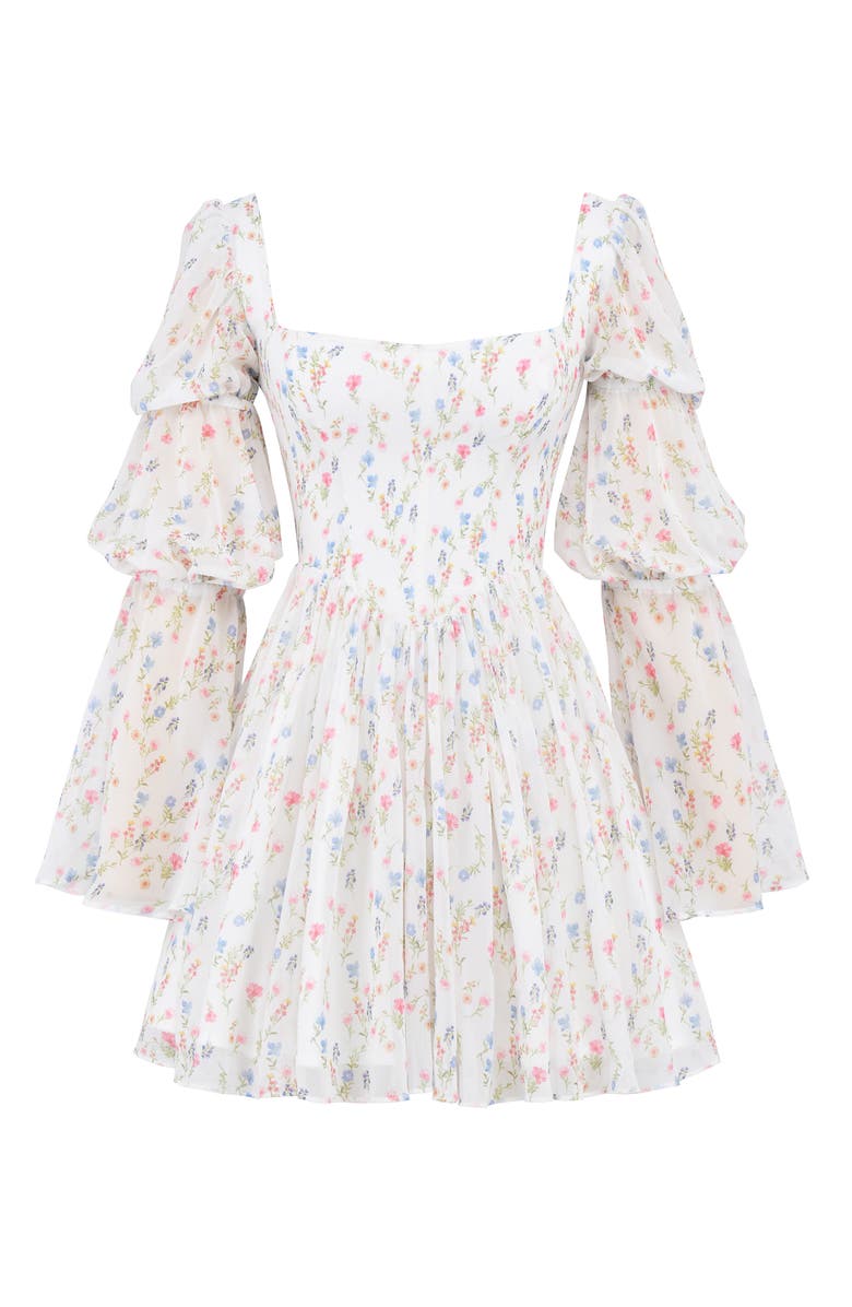 HOUSE OF CB Sancia Floral Print Corset Long Sleeve Minidress, Alternate, color, White/ Pink Floral Print