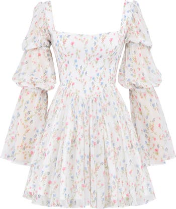 HOUSE OF CB Sancia Floral Print Corset Long Sleeve Minidress