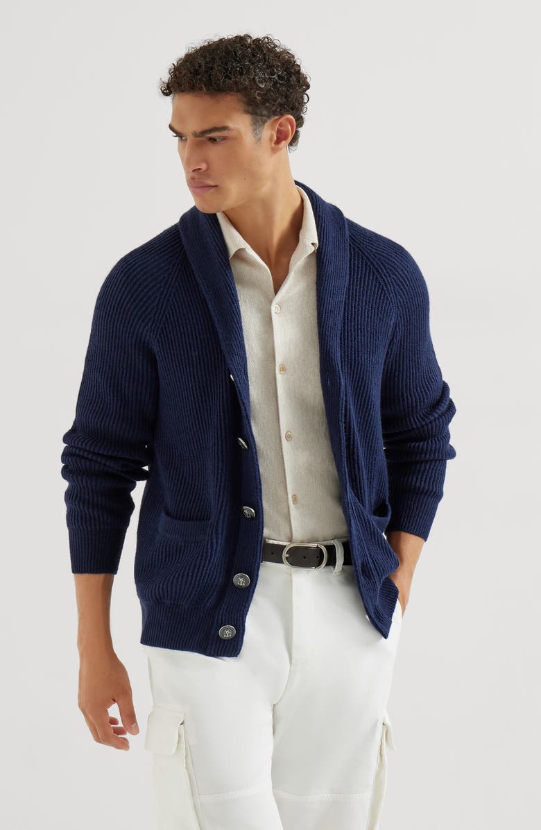 Brunello Cucinelli English rib knit cardigan, Alternate, color, Navy Blue