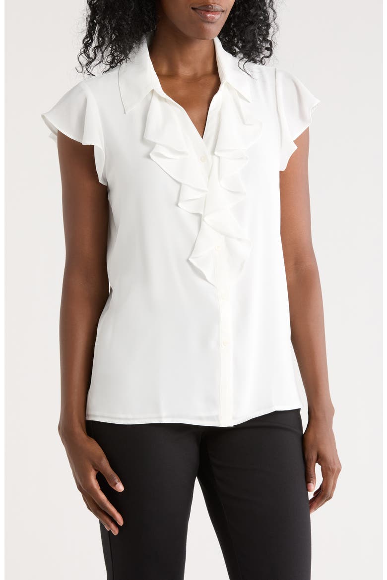 Cap Sleeve Ruffle Button-Up Top, Main, color, CREAM