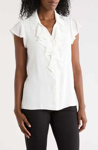Calvin Klein Cap Sleeve Ruffle Button-Up Top