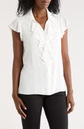 Calvin Klein Cap Sleeve Ruffle Button-Up Top