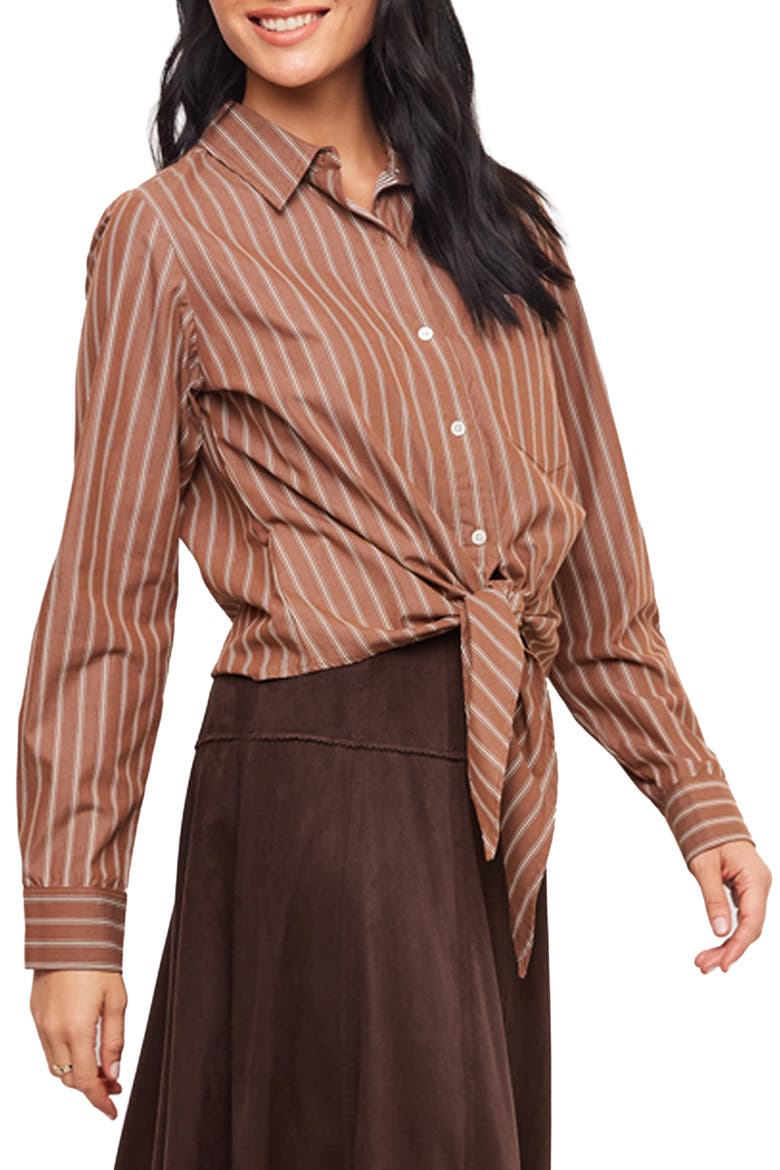 Striped Tie Front Shirt, Alternate, color, MOCHA