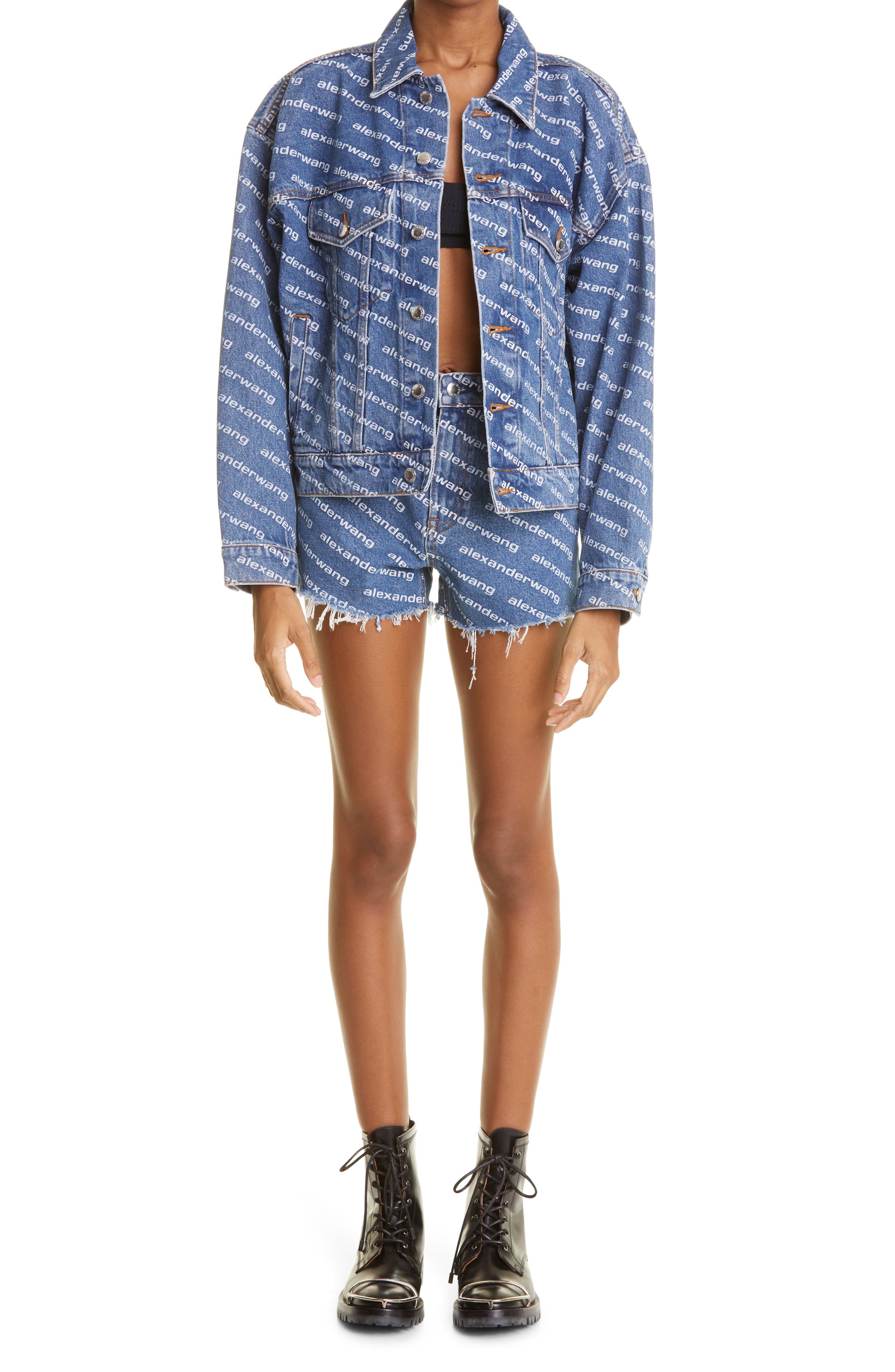 Logo Print Denim Trucker Jacket (Women) | Nordstrom