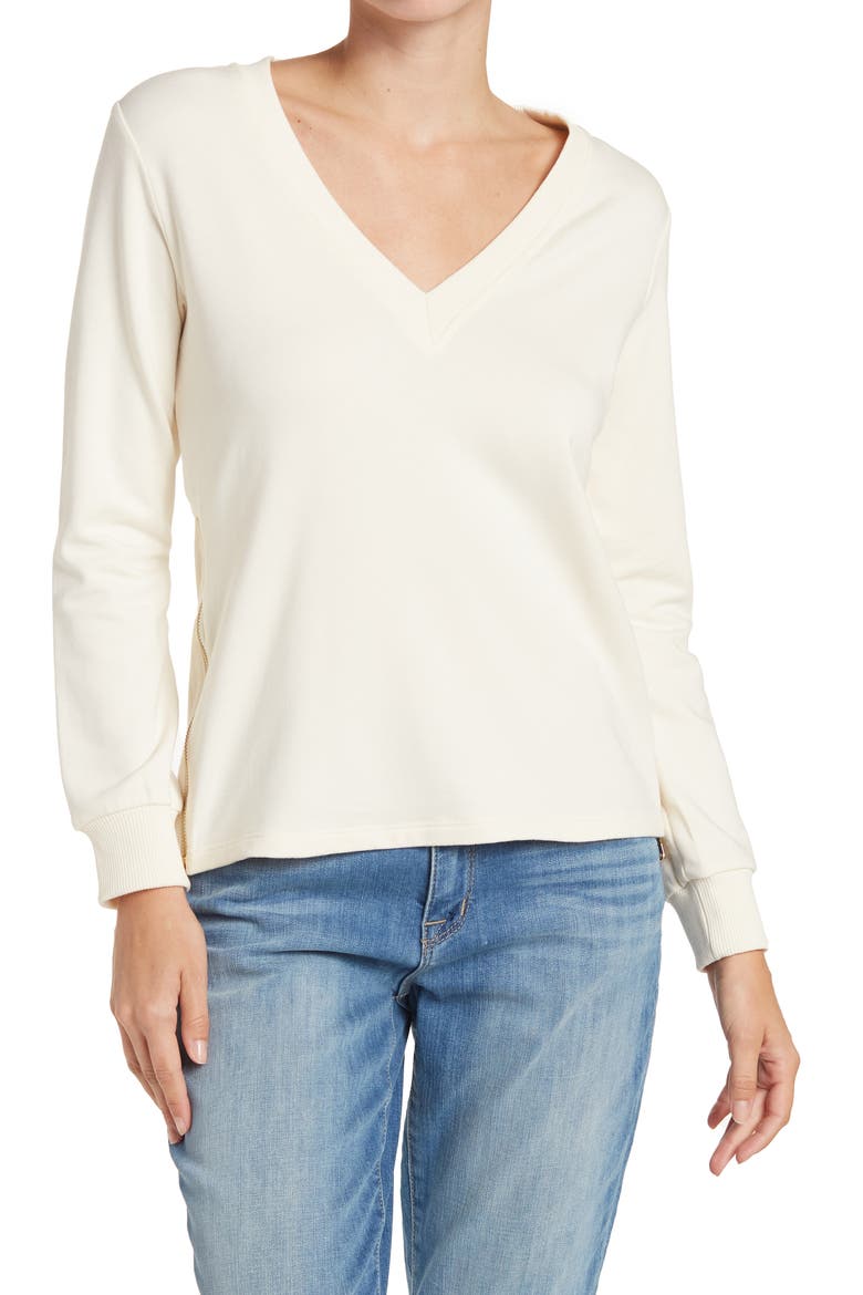 Banks V-Neck Side Zip Sweatshirt, Main, color, IVORY