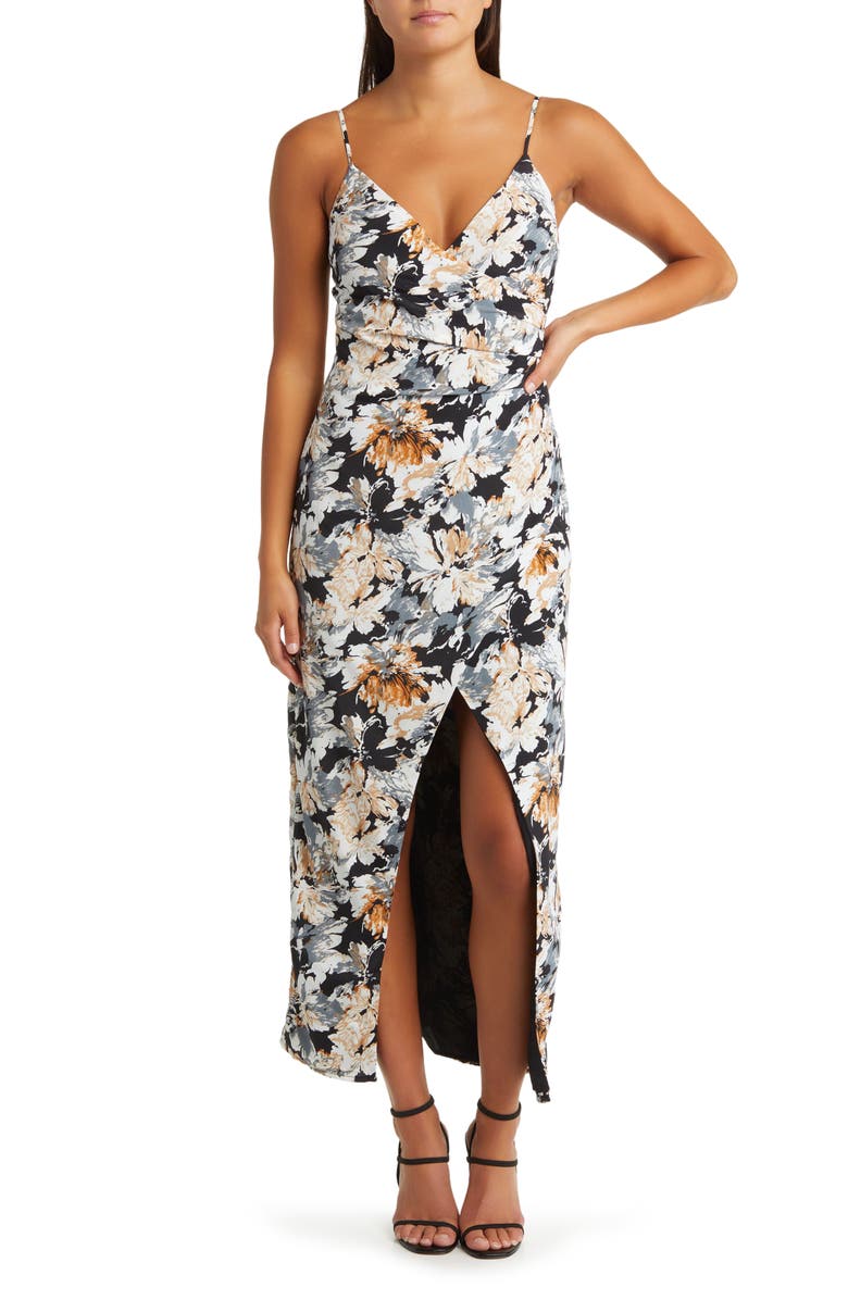 Lulus Fresh Impression Black Floral Midi Dress, Main, color, 