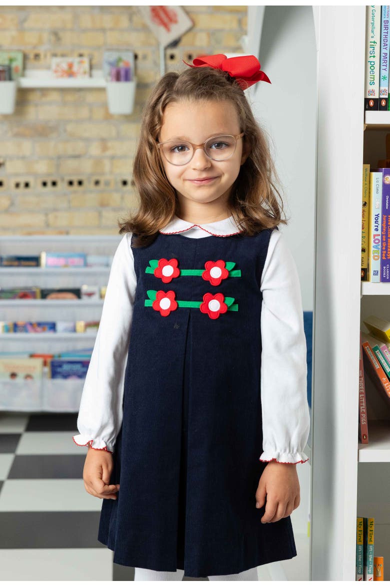 Corduroy Jumper with Flowers, Alternate, color, Blue Corduroy