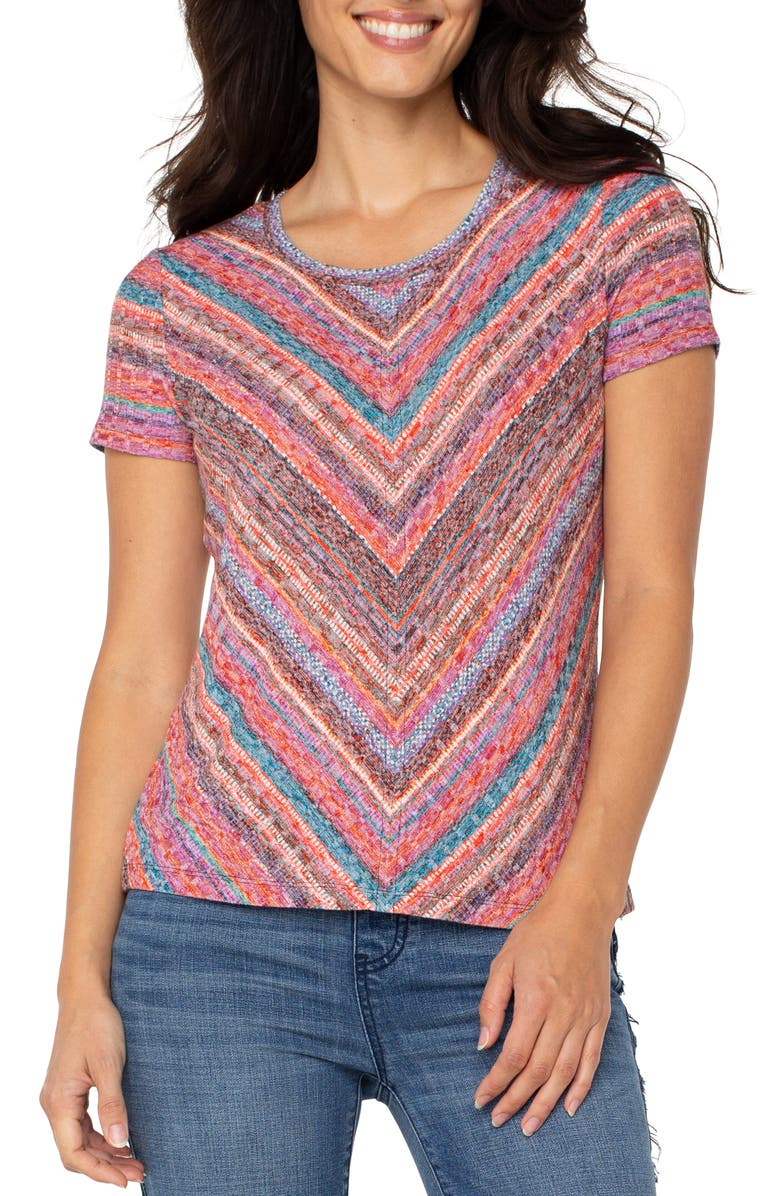 Liverpool Los Angeles Chevron Stripe Short Sleeve Ribbed Top, Alternate, color, 