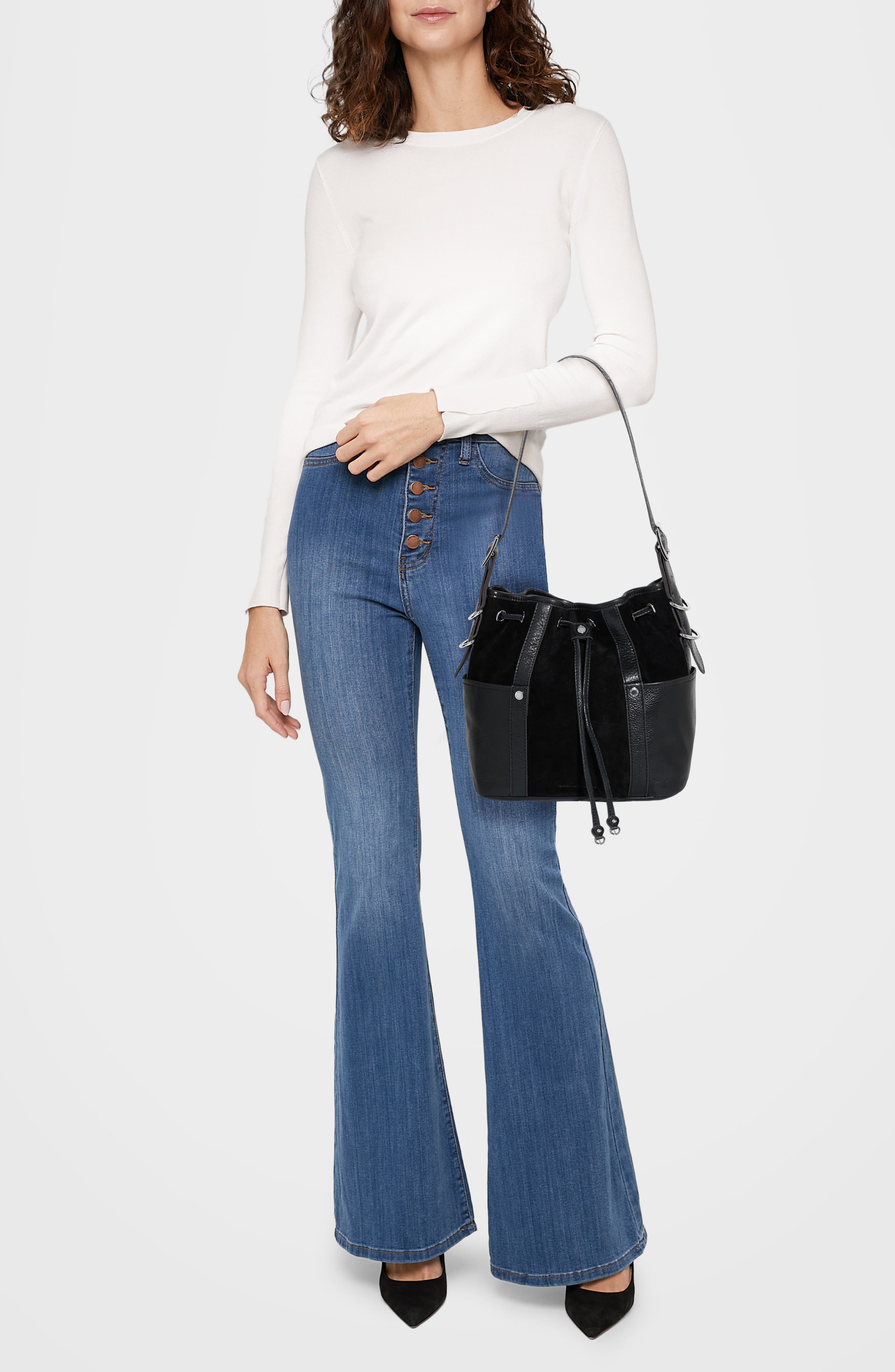 AIMEE About Town Leather & Suede Bucket Bag, Alternate, color, 