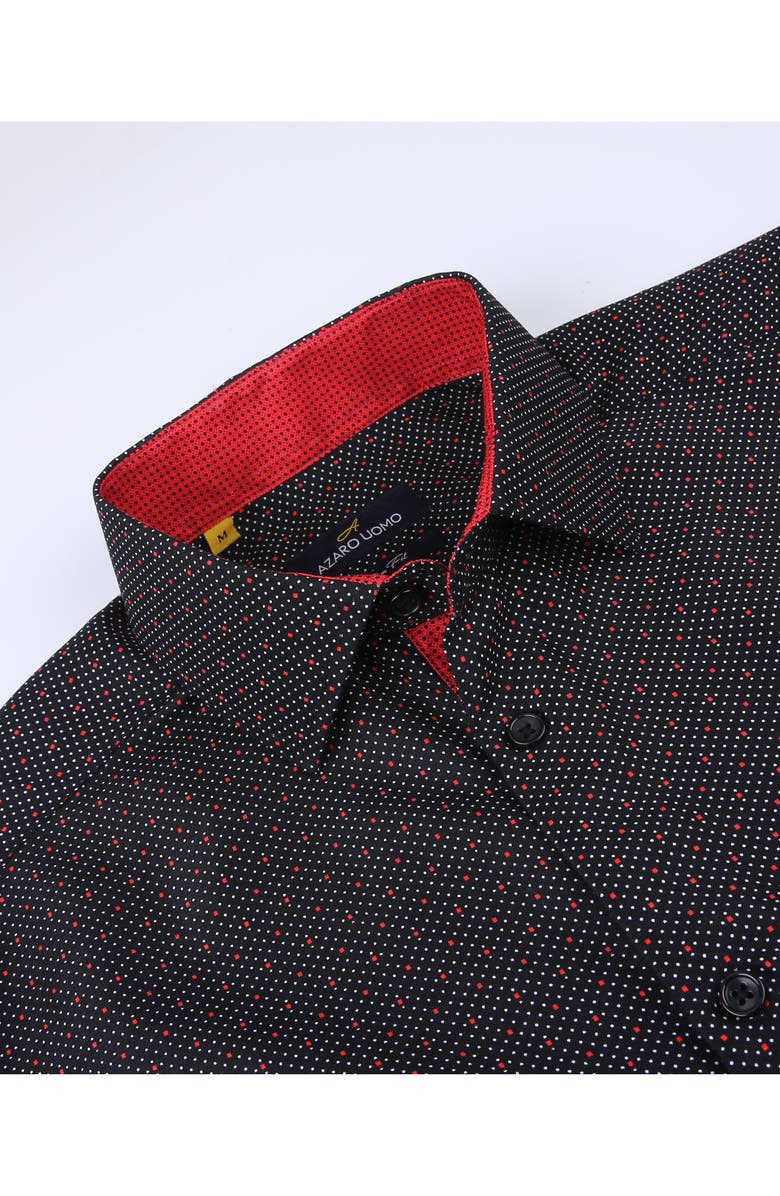 Azaro Uomo Slim Fit Dot Print Performance Button-Up Shirt, Alternate, color, Black