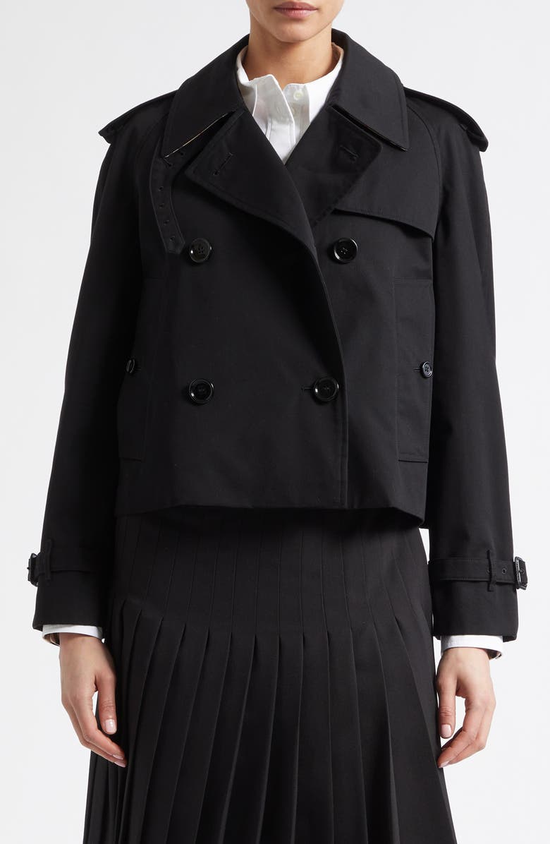 Burberry Haltye Cotton Gabardine Crop Trench Jacket, Main, color, Black
