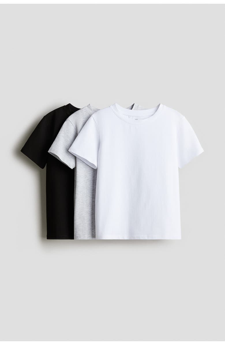H&M 3-pack cotton tops, Main, color, Light Gray/Black