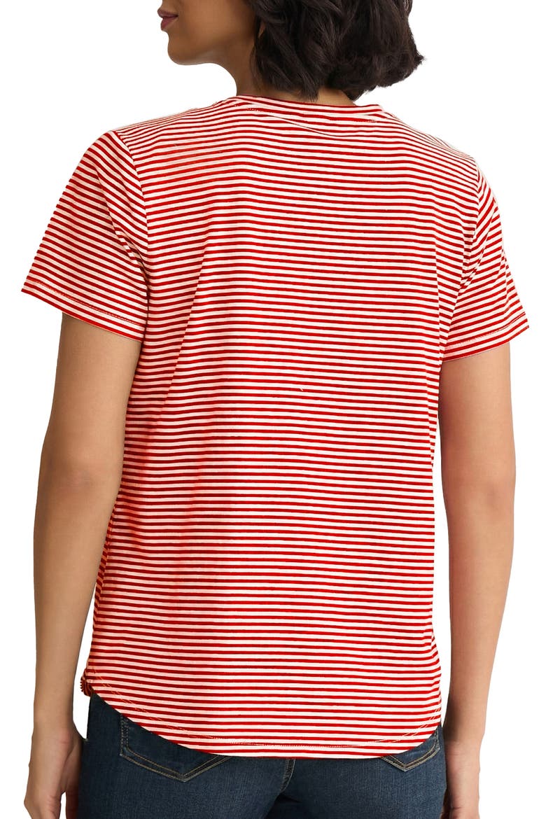 Button Shoulder Stripe Stretch Cotton T-Shirt, Alternate, color, ROUGE/ NATURAL WHITE