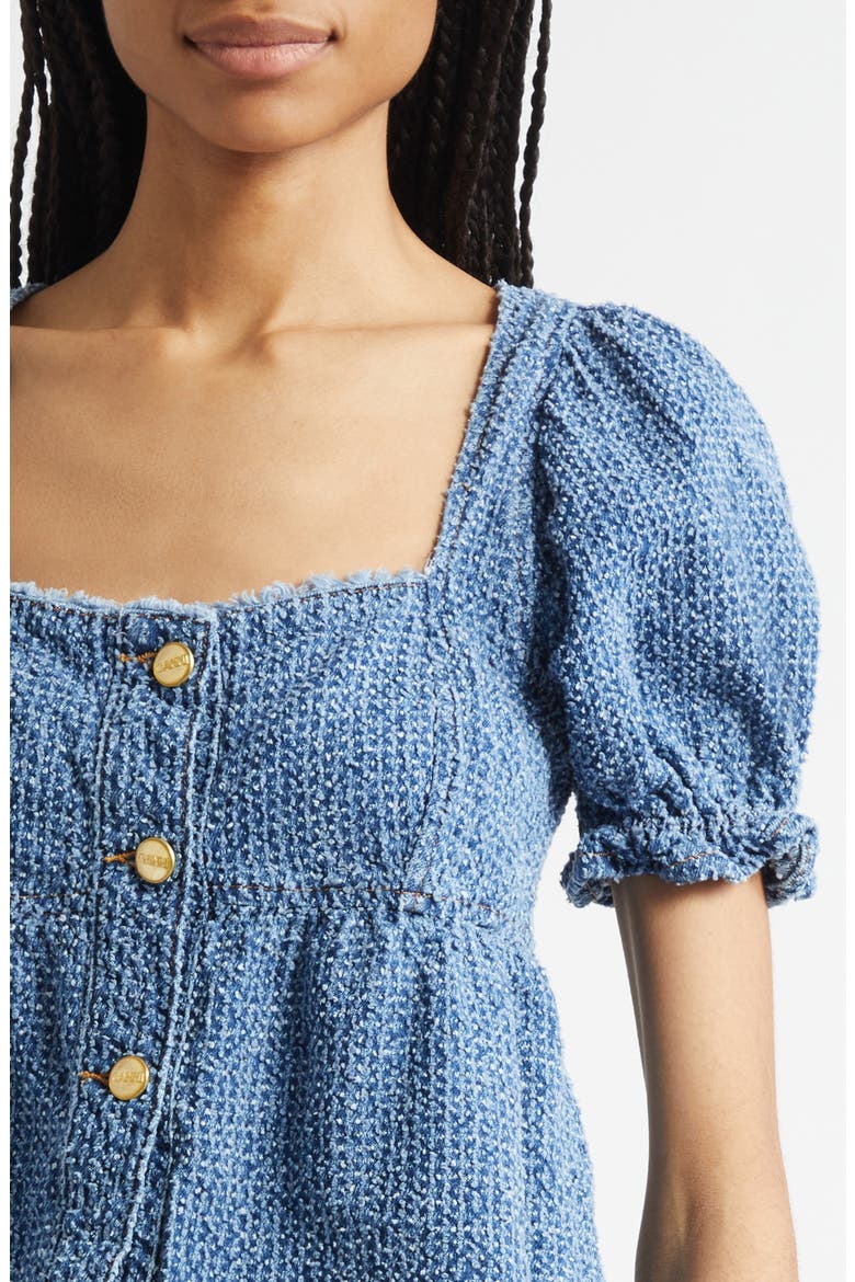 Fluffy Metallic Denim Top, Alternate, color, MID BLUE STONE
