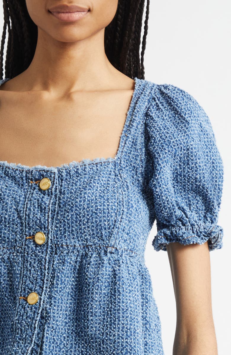 Ganni Fluffy Metallic Denim Top, Alternate, color, Mid Blue Stone