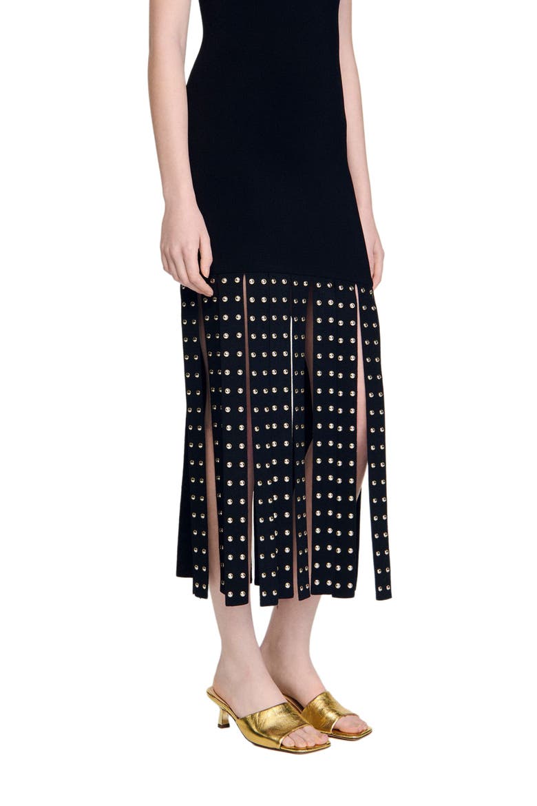 Fringed knit maxi dress, Alternate, color, Black