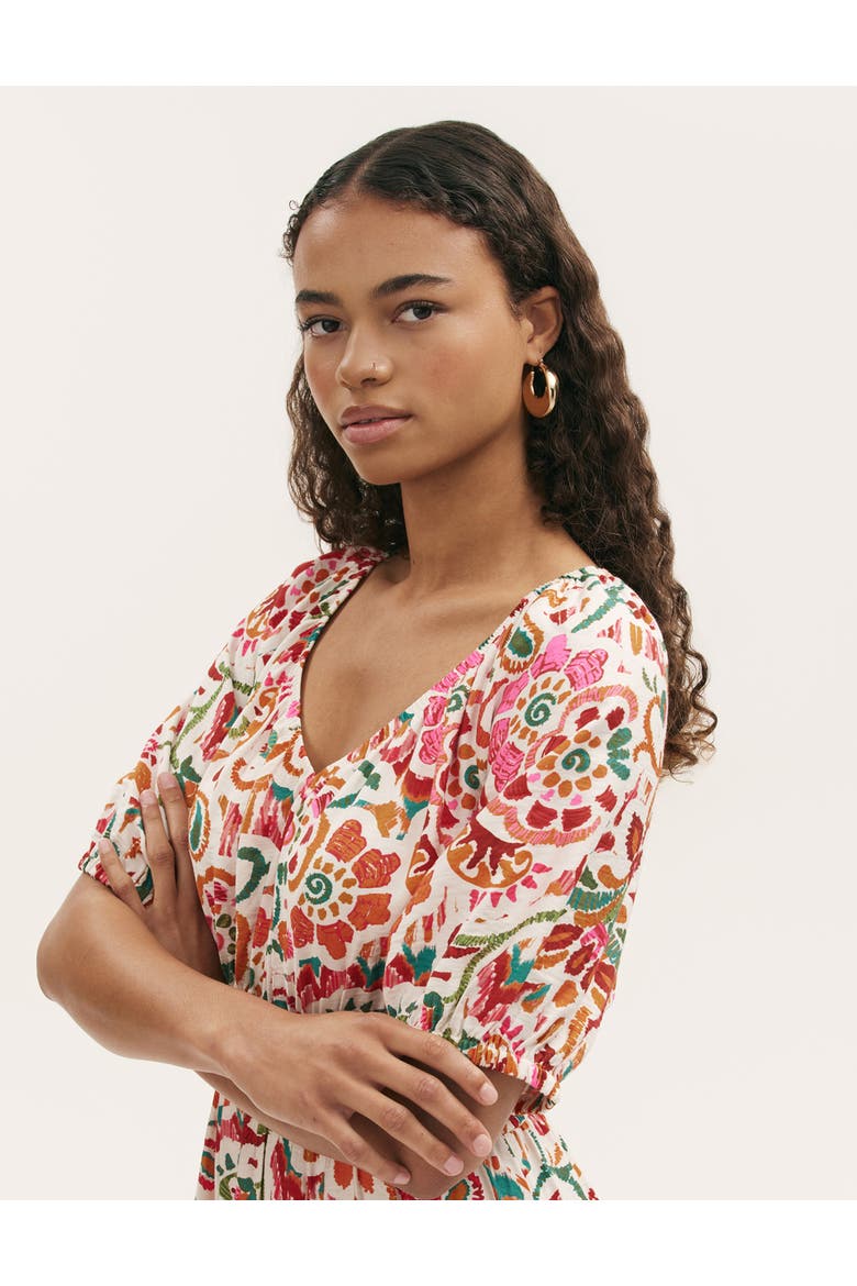 Estee Floral Crepe Midi Smock Dress, Alternate, color, Ivory Floral