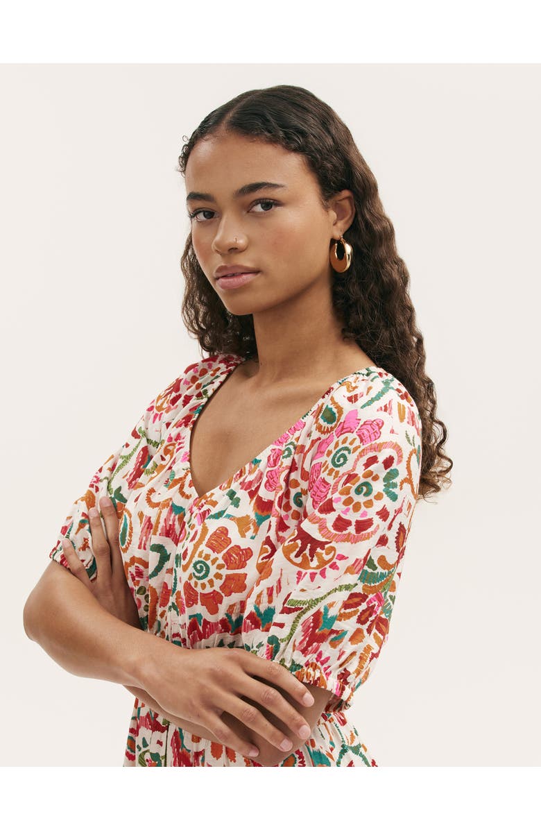 Finery London Estee Floral Crepe Midi Smock Dress, Alternate, color, Ivory Floral