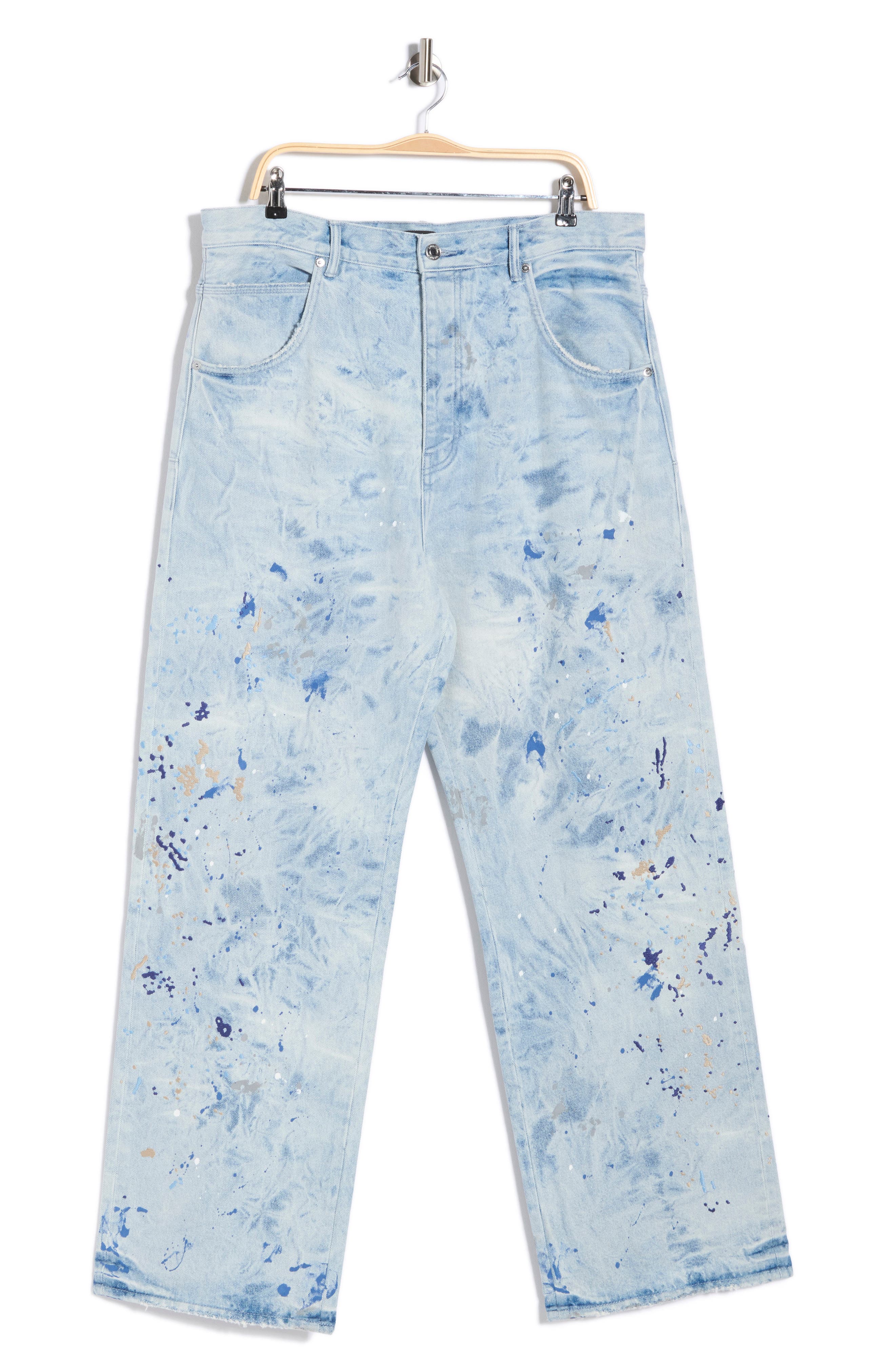 PURPLE BRAND Bleach Paint Splatter Straight Leg Jeans