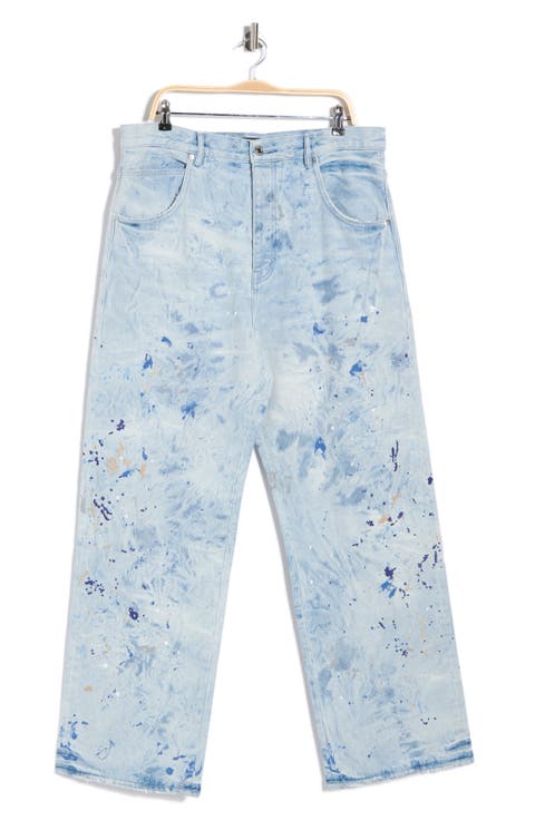 Bleach Paint Splatter Straight Leg Jeans (Light Indigo)