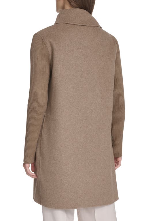 Kenneth Cole New York Rib Sleeve Mixed Media Coat In Brown