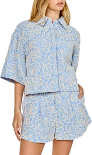 Endless Rose Embroidered Crop Cotton Blend Button-Up Shirt