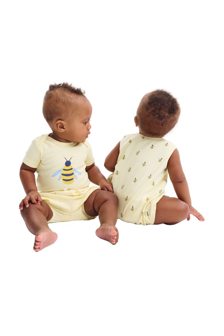 Baby Organic Henley Tank Shortie In Baby Bugs, Alternate, color, Light Banana Bumble Bees