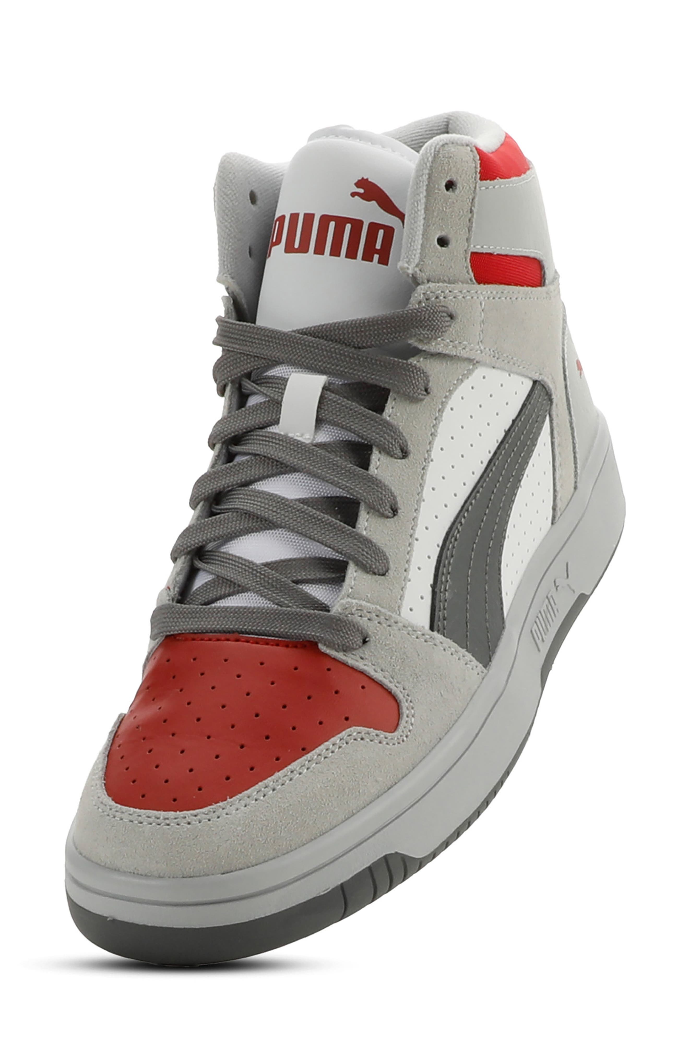 Rebound Layup Suede High Top Sneaker, Alternate, color, FLAT LIGHT GRAY/ GRAY/ RED