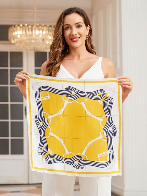 Silksilky Pure Silk Printed Designer Square Scarf 53x53cm/21 In Yellow