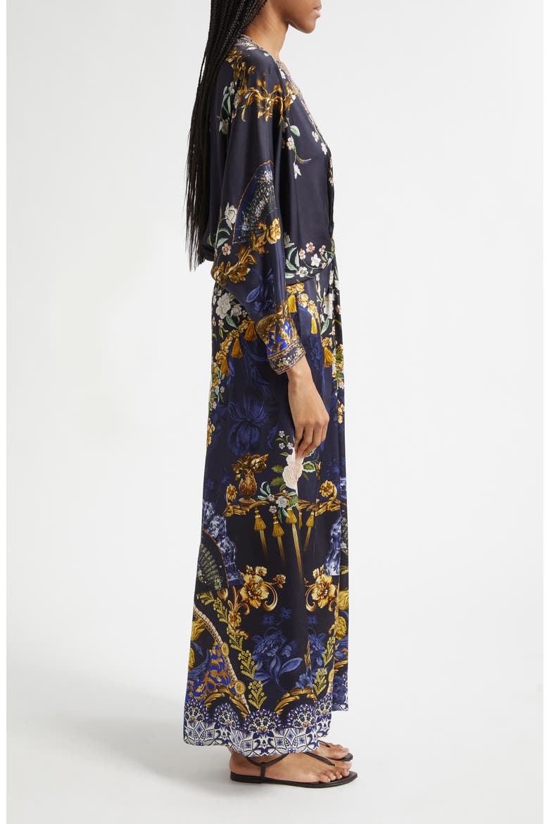 Twist Front Batwing Long Sleeve Silk Maxi Dress, Alternate, color, NOTES FROM THE BLUE ROOM